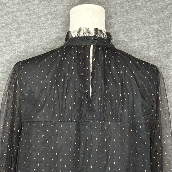 Adam Lippes Sheer Ruffle Top Black Gold Tiered Ruffle Blouse Womens Size 8 - Picture 9 of 12